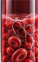 Teaching illustration of whole blood beginning to clot without anticoagulant