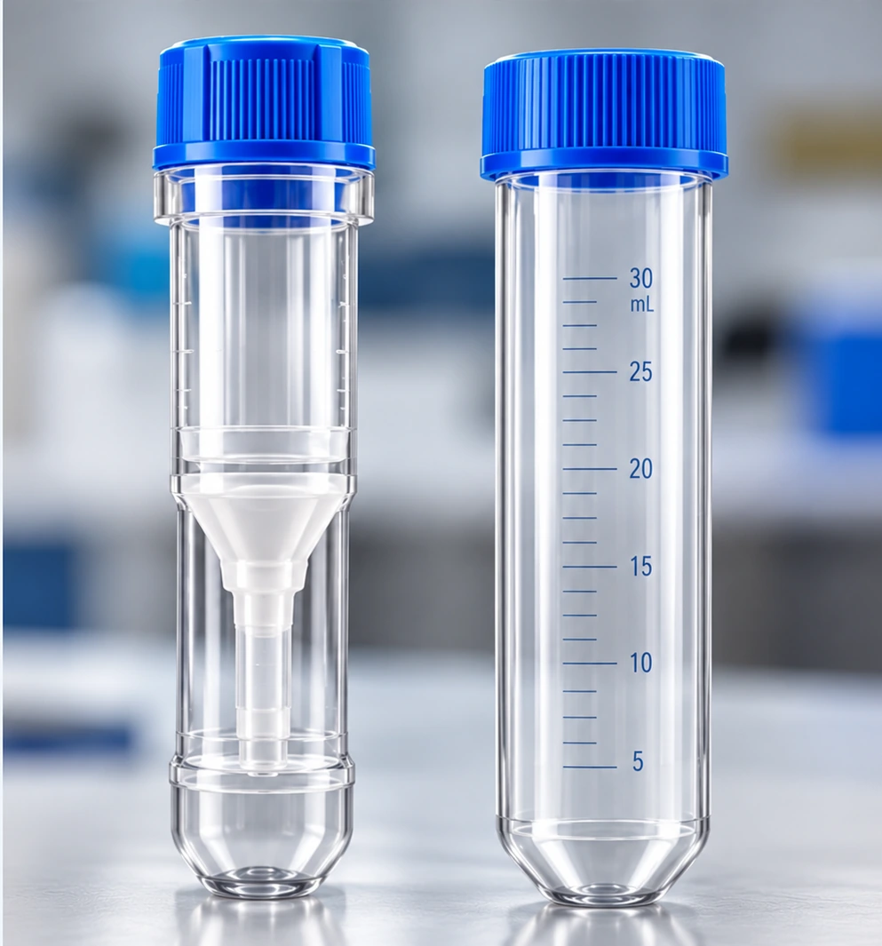 Two generic PRP collection vessels, one with an internal separator and one wide graduated tube