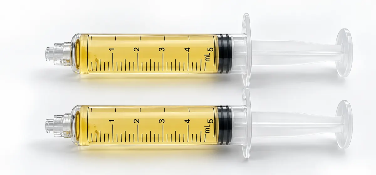 Two visually similar 5 mL PRP syringes